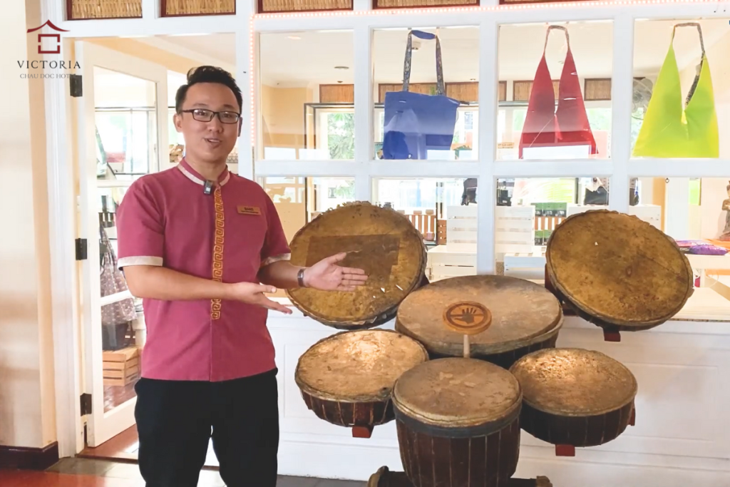 a set of Rabana drums, a musical instrument of the ethnic Cham people